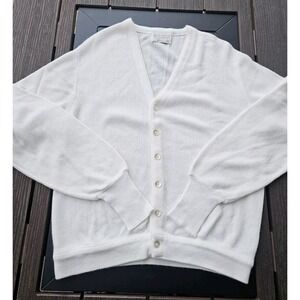 Lord Jeff Cardigan Sweater Mens Large Ivory Made USA 100% Dupont Orlon